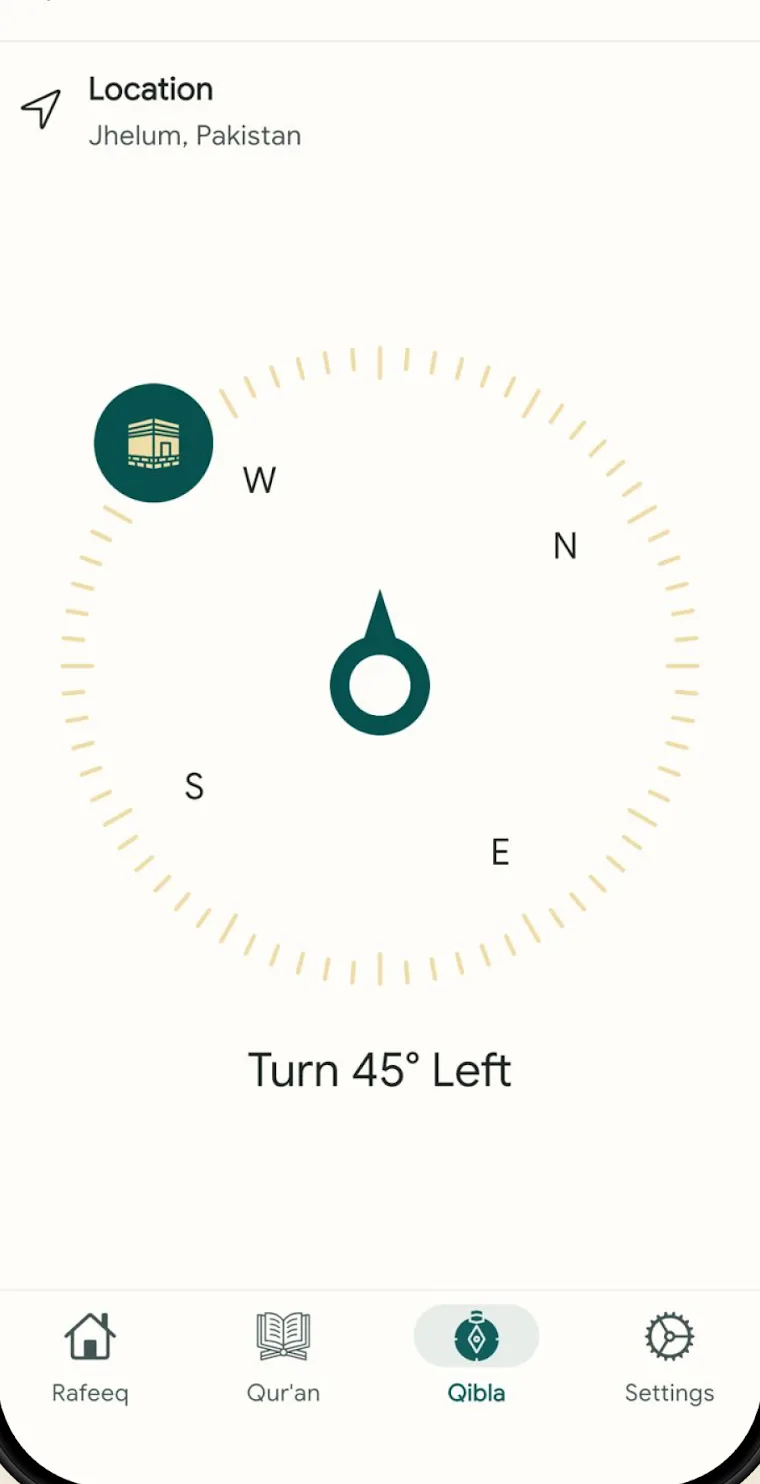 Qibla compass telling you to turn 45 degrees left